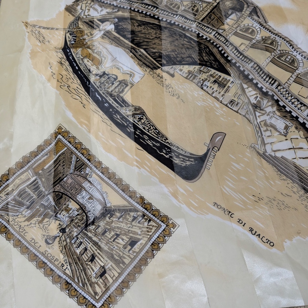 Venezia Large Square Scarf Satin Map Italy Shiny Vintage - Picture 11 of 15